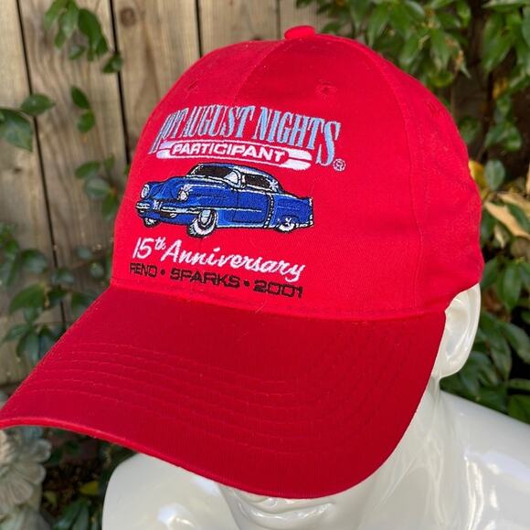 Hot August Nights Participant 2001 Embroidered Red Hat Cap 15th Anniversary - Picture 1 of 10